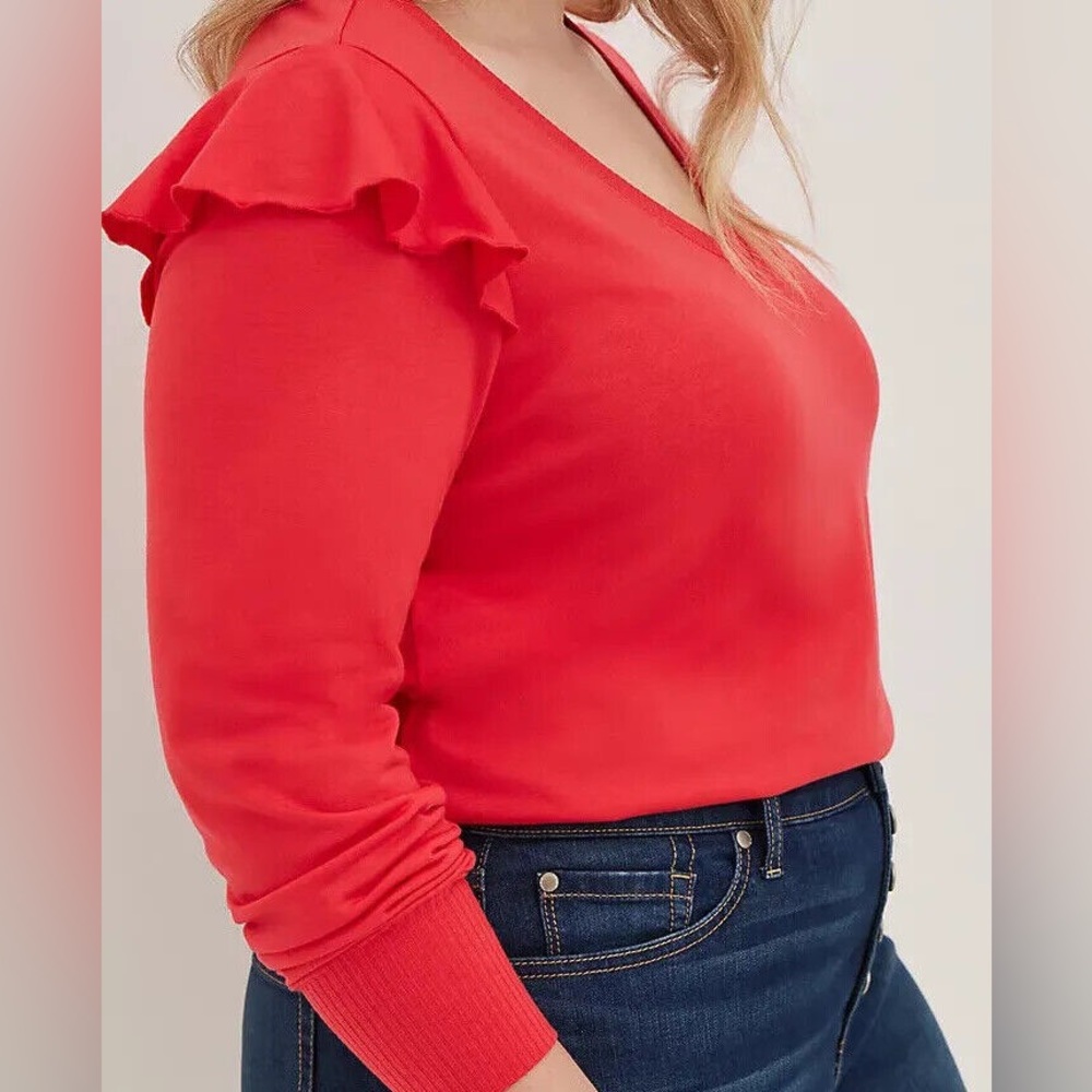 Torrid French terry pullover with ruffle sleeves size 1